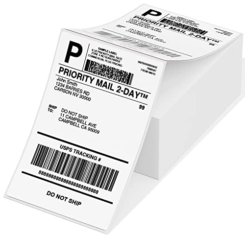 Phomemo Labels 4x6 Etichette Autoadesive per Stampanti Termiche, Etichette Termiche Impermeabili per la Spedizione, 500 Etichette Bianche Piegate 104 mm x 159 mm