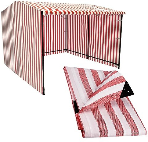 My ShopFittings Ltd 170gsm Heavy Duty Striped Tarpaulins - Waterproof Versatile Outdoor Market Stall Sheet Cove (RED AND WHITE, 2.7M X 3.5M (9' X 12'))