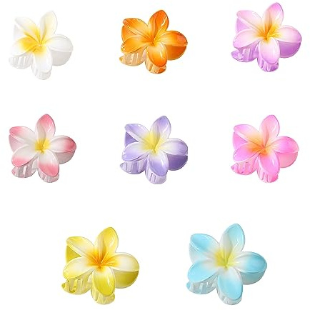 MEISO 8 Stück Blumen Haarklammer, Plumeria Flower Hair Claw Clips, Haarspangen Damen, Blumenhaarnadel Trendige Haarnadel Rutschfeste Kunststoff Haarspangen, für Frauen Mädchen Haarstyling Zubehör
