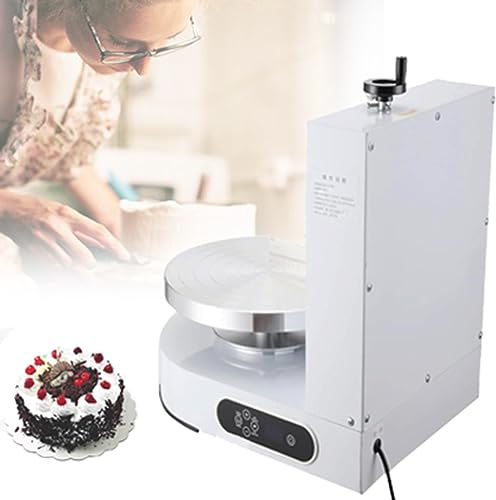 DOZPAL Automatic Birthday Cake Smoothing Coating Machine White 200W Adjustable Cake Icing Smoother Tool Stainless Steel Cake Scraper for 4-12inch Cake