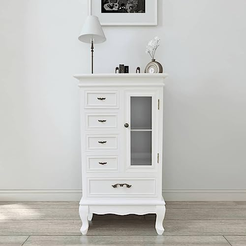 BihaIr Kommode, Sideboard Schrank, Anrichte Highboard für Wohnzimmer Schlafzimmer Flur Esszimmer Schrank mit 5 Schubladen und 2 Regalen Weiß
