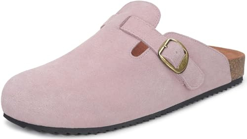 Intini Cork Clogs for Women Mens Suede Leather Clogs Soft Footbed Potato Shoes with Arch Support Pink