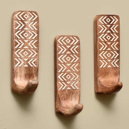 Indian Shelf 3 crochets muraux adhésifs en bois bohème pour chapeaux et sacs