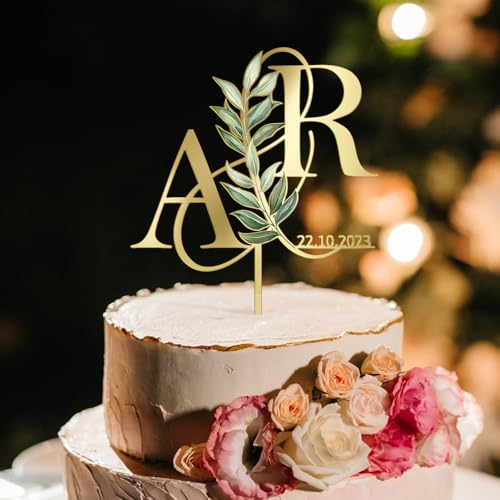 Party to Be Personalized Wedding Cake Topper in Acrylic Custom Bride and Groom Initial Cake Topper Cake Decoration (Design 03)