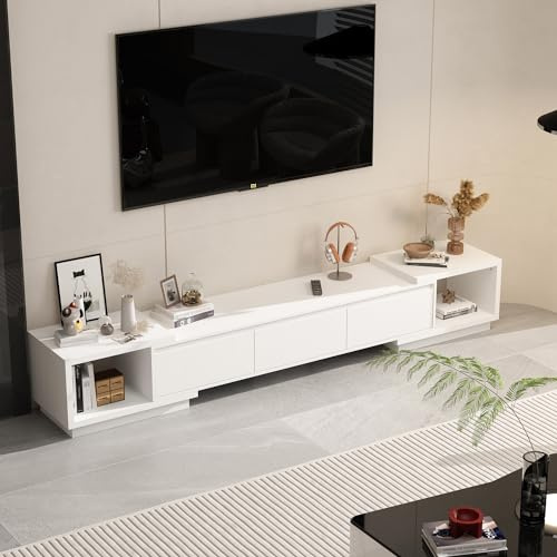 Caldion Verstellbares TV Schrank,160 cm- 270cm Breit Lowboard Weiß für Fernseher,Fernsehtisch mit 3 Schubladen,TV Lowboard,TV Tisch,TV Bank,Wohnzimmer