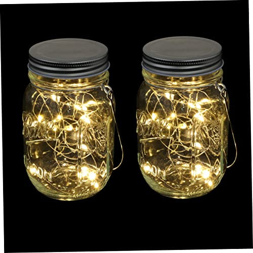 ABOOFAN 2pcs Outdoor Glass Bottle Hanging Lights Jar Light for Garden Party Decorations Luminous Glass Jars