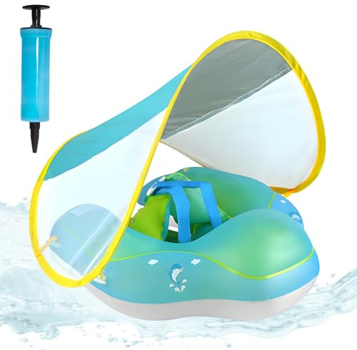 ACTOYS Badring, Baby Living, Baby Living med Solskydd, Baby Badring, Uppblåsbar Living för Barn, Baby Living i Pool, Badkar (Dauphin, L)
