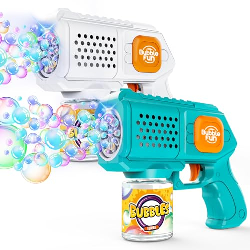 Bombble 2PCS Seifenblasenpistole für Kinder, Seifenblasenmaschine Kind10000+Blasen/Min mit Seifenblasenlösung,Seifenblasenspielzeug Geschenk für Kinder/Geburtstag/Party, Bubble Gun (Blue+White)