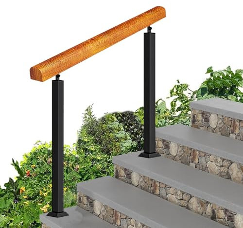 Stufenhandlauf aus Holz, Innen- und Außenhandlauf für 3–4 Stufen, bodenmontiertes Handstützgeländer für Außen- und Innengeländer, Übergangs-Treppenhandlauf, Geländer für die Veranda (Farbe : Height 9