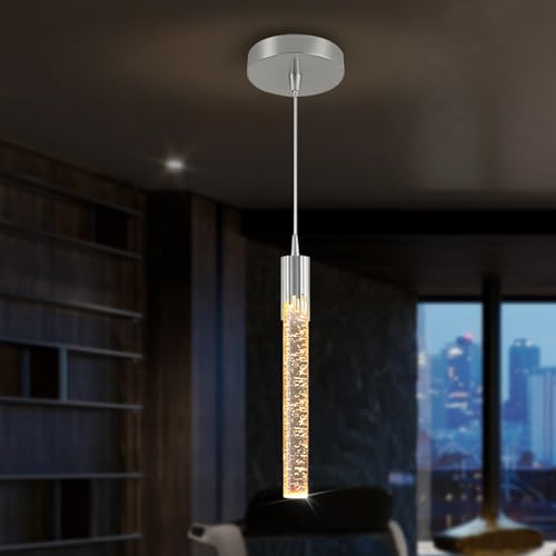 kaixunl 1-Licht-Mini-Chrom-Kristall-Kronleuchter, moderne LED-Pendelleuchte für Kücheninsel, verstellbare Hängeleuchte für Esszimmer, Schlafzimmer, dimmbar 2700 K, 4500 K, 6000 K