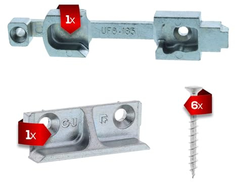 GU Schließbleche Set mit 1x Kippschließblech UF8-185 und 1x Schließblech 8-184 für Holzfenster mit Euronut 7/8 x 4 inkl. ToniTec Schraubenset