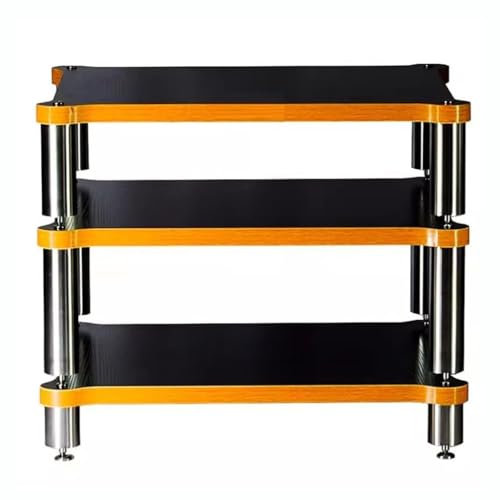 3-stufiges HiFi-Audiogehäuse AV-Regal HiFi-Audio-Rack Aus Massivholz Lautsprecher Verstärker-Rack Audio-Video-Komponenten for AV-Verstärker/Plattenspieler/Sky-Box/Drucker(Schwarz,60 * 50 * 48cm)