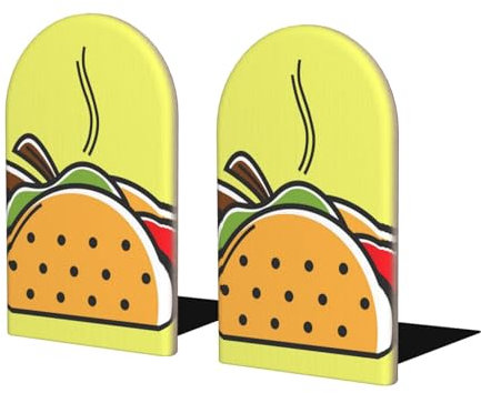 Taco-mexikanisches Essen, 2er Set Buchstützen Bücherregal Lustiger Holz Buchstopper Buchstützen Buchhalter und Ständer