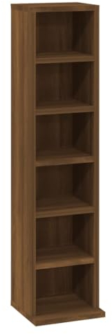 SDWEHO7 CD Regal, Massivholz Standregal, CD-Aufbewahrung 6 offenen Fächern Bücherregal, Medienregal，Dekoregal für Wohnzimmer Braun Eichen-Optik 21x20x88 cm