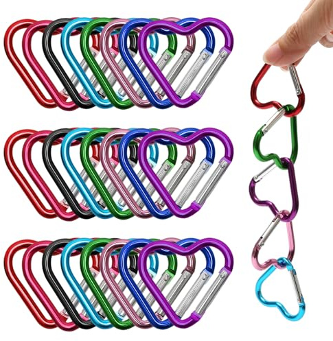 24 Stück Karabiner Klein, Karabiner Herz, Aluminium Kleine Karabinerhaken, Bunt Mini Karabinerhaken Schlüsselanhänger für Camping Angeln Berge Besteigen Wandern Reisen