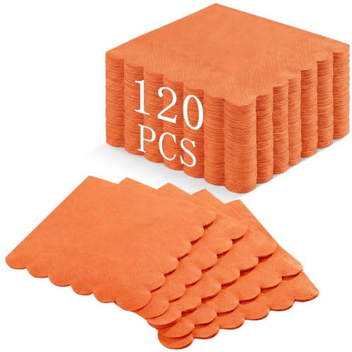NatNarr 120 Stück Servietten Orange, Papier Party Servietten Gewellte Cocktailservietten für Herbstpartys Halloween Erntedankfest Geburtstage Hochzeiten, 5 x 5