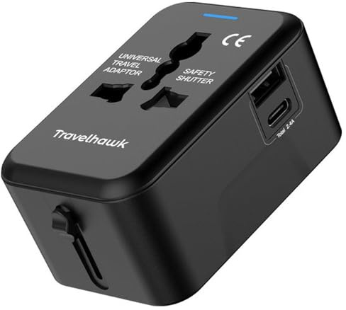 TravelHawk Reiseadapter Weltweit, Steckdosenadapter, 20W Typ G, Typ A USB-C und USB, Reisestecker, Schnellladegerät, Universal Adapter für Deutschland USA Japan England Thailand Italien Australien