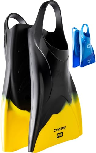 Cressi Pura Swim Fins - Flexible Silicone Unisex Adult Flippers for Comfort & Durability - Fins for Swimming Training - Black / Yellow - 2.5/5.5 UK