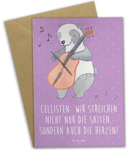 Mr. & Mrs. Panda Glückwunschkarte Cello Herz - Geschenk, Instrument, hochzeitskarten, weihnachtskarten, vatertagskarte, einladungskarten, Musik, Musiker, Musikinstrument, Solo, Cellist, osterkarten
