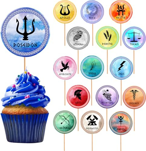 Htabiol Greek Mythology Cupcake Toppers, 48Pcs Olympian God Cupcake Toppers | Greek Mythology Party Cake Decorations, for Olympian Gods Birthday, Demigod Theme Birthday, Ancient Greece Party Supplies