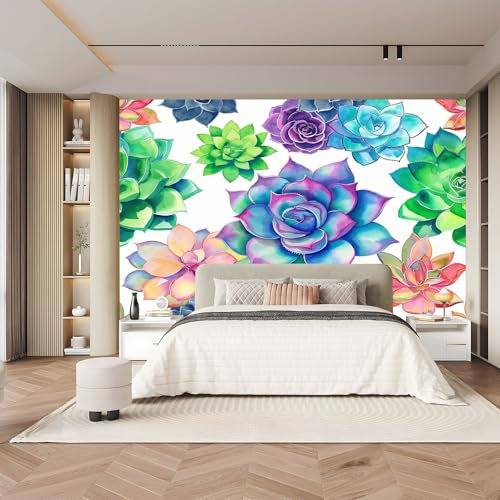 Viola Papel Pintado de Tela No Tejida, Suculentas en acuarela Papel Pintado Impreso de Fondo, Revestimiento Decorativo de Tela No Tejida para Sala de Estar Y Dormitorio 250 x 175 cm