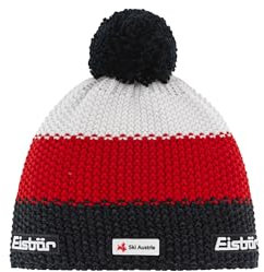 Eisbär Star Pompon Ski Austria Mütze Mehrfarbig – Exklusive Wintermütze mit Merino-Mix, Dreistreifen-Design & Kuschelfleece & Bommel, Skimütze – Offizielles Ski Austria Modell, Perfekt für kalte Tage