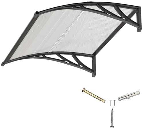 Markis, markiser för hus, 81 x 122 cm dörrmarkis, yttre fönsterbaldakin med premium plaststålfäste polykarbonatskydd UPF 50+ UV, regn- och snöskydd för veranda, uteplats, däck