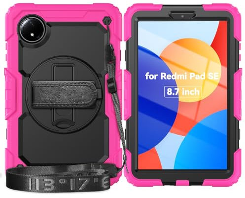 Custodia protettiva per tablet Compatibile con la custodia Xiaomi Redmi Pad SE 8.7/Redmi Pad SE 4G 2024 con protezione schermo, [Cavalletto] [Tracolla] Custodia robusta antiurto, girevole a 360°, cint