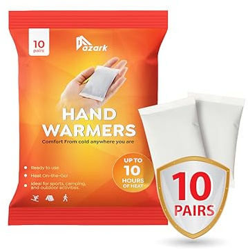 azark Unisex Disposable Hand Warmers, Up to 10 Hours Heat Instant Fast Heating Packs for Men & Women Portable Pocket Size, Ideal for Sports, Camping, Hiking, Travel, Skiing, Cold Weather