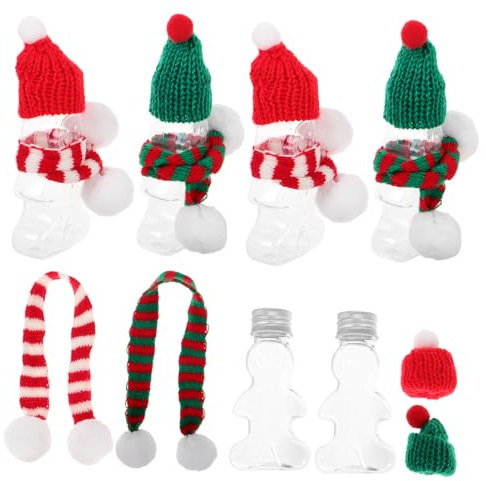 Vaguelly 10pcs Christmas Gingerbread Man Drink Bottles Juice Containers Secure Caps Includes Hats and Scarves for Holiday Parties and Boys and Girls Treats