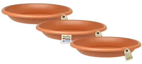 MePla - 3 Stück Untersetzer für Blumentopf Cilindro - runder Kunststoff-Unterteller - wetterfestes - UV-beständig - Untersetzer - Ø 12 cm (Innen: ø 9,4 cm) - Terracotta