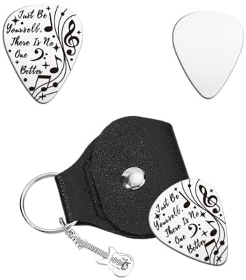 UNICRAFTALE 1 Stück Gitarrenplektren Geschenke Edelstahl Gitarrenplektren Musiknoten Plektrum Gitarrenset Mit PU Ledertasche Personalisiertes Plektrum Gitarrenzubehör Für Gitarrenspieler Geschenk