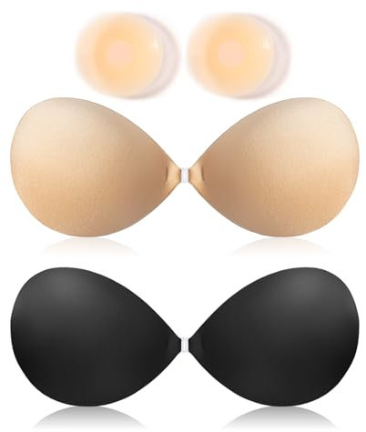 Sticky Bra – Push Up Stick On Bra for Women, 2 Pack Backless Strapless Adhesive Bras, Invisible Silicone Bras for Deep V Necklines Dress (Cup B)