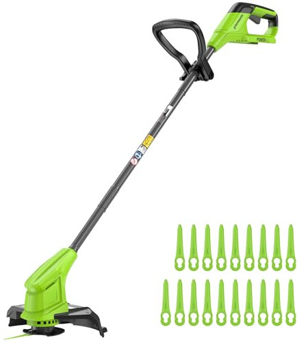 Greenworks 24V Tagliabordi a batteria da per giardini di piccole e medie dimensioni, larghezza di taglio di 25 cm, include 20 lame in plastica SENZA Batteria e Caricabatterie