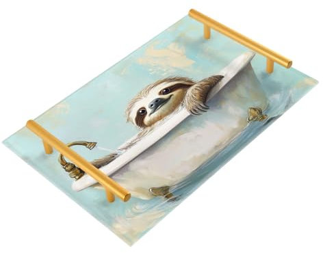 Sweet Sloth Plateau décoratif vintage avec poignées pour la cuisine, les bijoux, le parfum pour le service de table, bandejas para desayuno