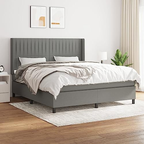 MOBCANT Boxspringbett mit Matratze, Tagesbett Futonbett Bett Bettgestell Geeignet für Gästezimmer Schlafzimmer Schulen Wohnungen Dunkelgrau 180x200 cm Stoff