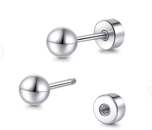 TitanHeart Boucles d'oreilles à tige en titane hypoallergénique avec dos plat à vis de 3 à 5 mm, boucles d'oreilles simples classiques pour femmes et hommes oreilles sensibles, 4mm, Titane, Pas de
