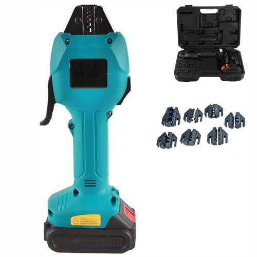 Pinza crimpatrice elettrica, senza fili, con 7 stampi, luci LED, batteria ricaricabile da 18 V, include scatola per crimpatura sicura dei terminali