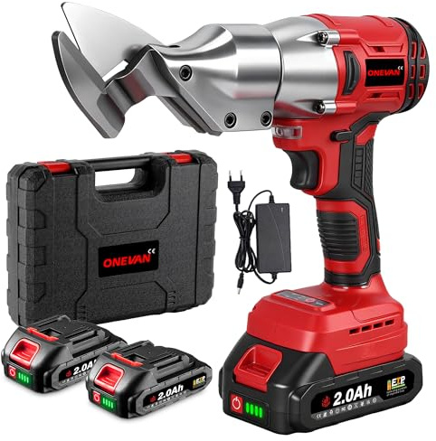 ONEVAN Ciseaux en tôle électriques Moteur sans balais Ciseaux en métal Tête de coupe rotative Ciseaux électriques Ciseaux en métal avec batterie 2x2.0Ah Ciseaux en métal sans fil