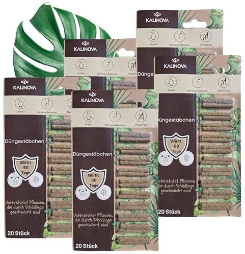 Düngestäbchen gegen Schädlinge – 100 Stück – Natürliche Schädlingsabwehr & Pflanzennahrung für Zimmerpflanzen – 60 Tage Wirkung – Ohne chemische Insektizide KALINOVA
