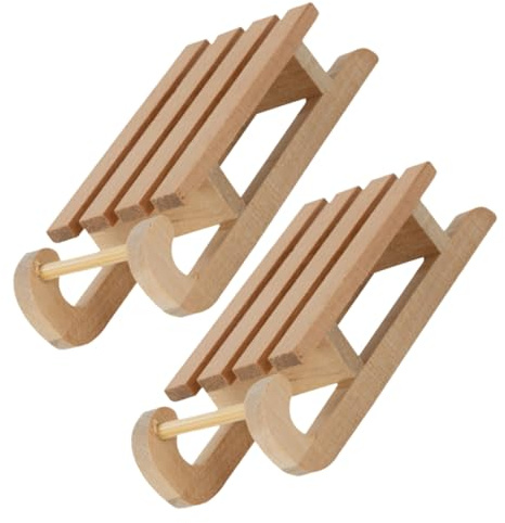 FRCOLOR 2pièces Luge Miniature Bois Brut Accessoires DIY pour Maison De Poupée Déco Noël Décorative Et Maniable Modèle Traîneau pour Scènes Hivernales