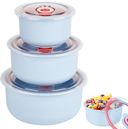YYTECH 3er Set Mikrowellengeschirr mit Deckel, Mikrowellengeschirr Frischhaltedosen 300/500/900ML, mikrowellengeschirrs zum aufwärmen für Spülmaschine, Mikrowelle, Backofen, Kühlschrank (Blau)