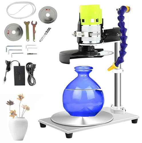 Kit de coupe-bouteille en verre, outil électrique de bricolage avec vitesse réglable de 2000 à 6000 tr/min, comprend 2 lames de coupe de 10,2 cm et un ouvre-trou pour une coupe facile du verre