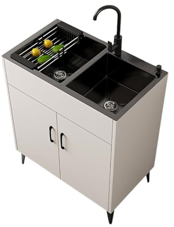 Edelstahl-Spülenschrank mit Wasserhahn Robustes Design Waschbeckenunterschrank Kratzfest Leicht Reinigendes Waschbecken für Bad, Küche, Waschküche