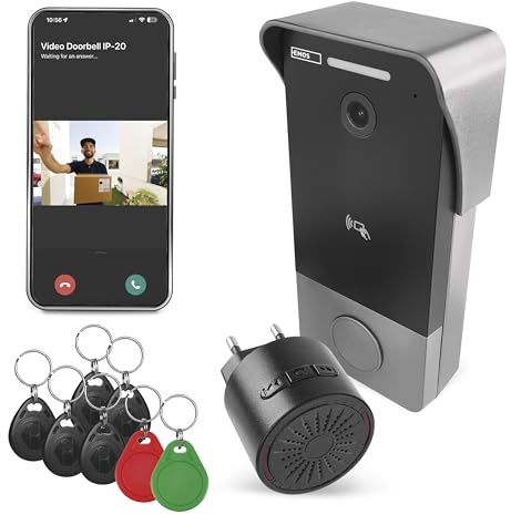 EMOS GoSmart Video-Türklingel mit App - 1-Draht Ethernet Verbindung - wasserfeste Smart Home Videoklingel - Full HD 2 Mp Kamera - inkl. Klingel, Netzteil, RFID-Chips und Montage- Zubehör
