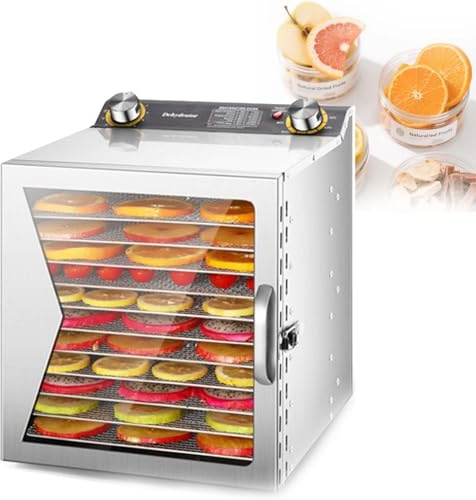 Secador De Carne y Frutas Profesional 800W Con Bandejas De Acero Inoxidable, Control Preciso Temperatura 30–90°C, Temporizador 12h, Deshidratador Verduras, Hierbas y Snacks Mascotas(12Layers)