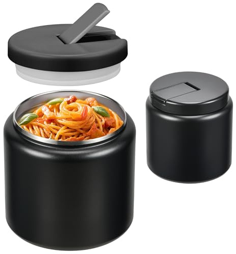 Itslife Thermobehälter für Essen 760ml, Thermo Lunchbox Kinder mit Schnallendeckel und Löffel, Warmhaltebehälter Essen Auslaufsicher, Essensbehälter für Picknick, Schulen und Büros, Schwarz