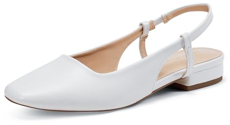 Zhabtuc Dam rem ballerinaskor fyrkantig stängd tå 1 tum slip on för arbete fest bröllop bal ledig elegant bekväm, Vit, 40 EU