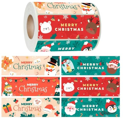 Rotolo di adesivi natalizi, 300 pezzi, decorazione natalizia, accessorio per feste, ufficio, spedizione, casa, famiglia e famiglia