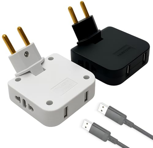 2PCS Flachsteckdosenleiste mit USB, USB-C-Adapter, 180° drehbarer Kopf, Kompatibel mit US- und EU-Adaptern, Ideal für Enge Räume hinter TV, Bett, 220V